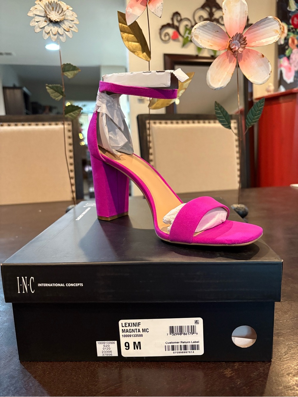 INC International Concepts Magenta Block Heel Ankle Strap Sandal